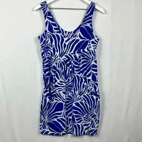 Woman’s Swim Mini Dress or Cover Up S Royal Blue & White Floral Wide Strap EUC - Picture 1 of 9